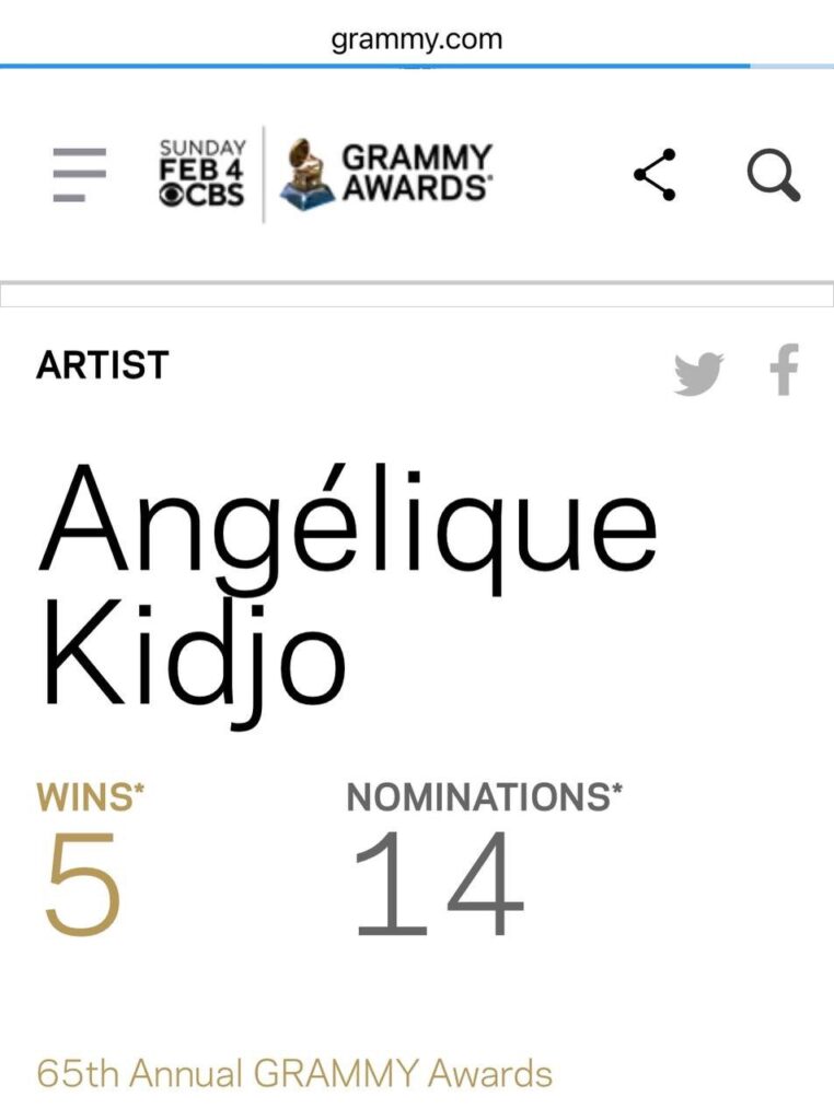 Kidjo's Grammy nominations